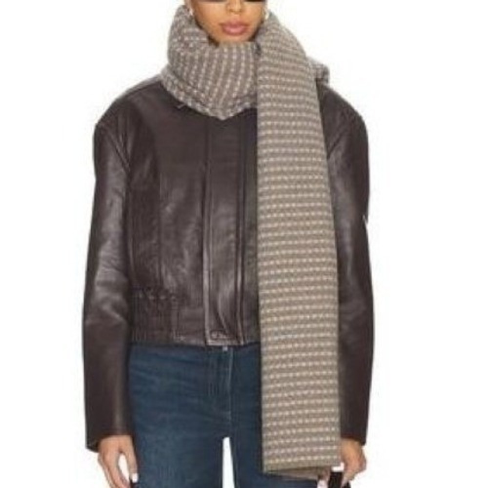 Rag & Bone Women Joni Waffle Weave Wool Scarf OS Blue/Brown Cozy Italy NWT